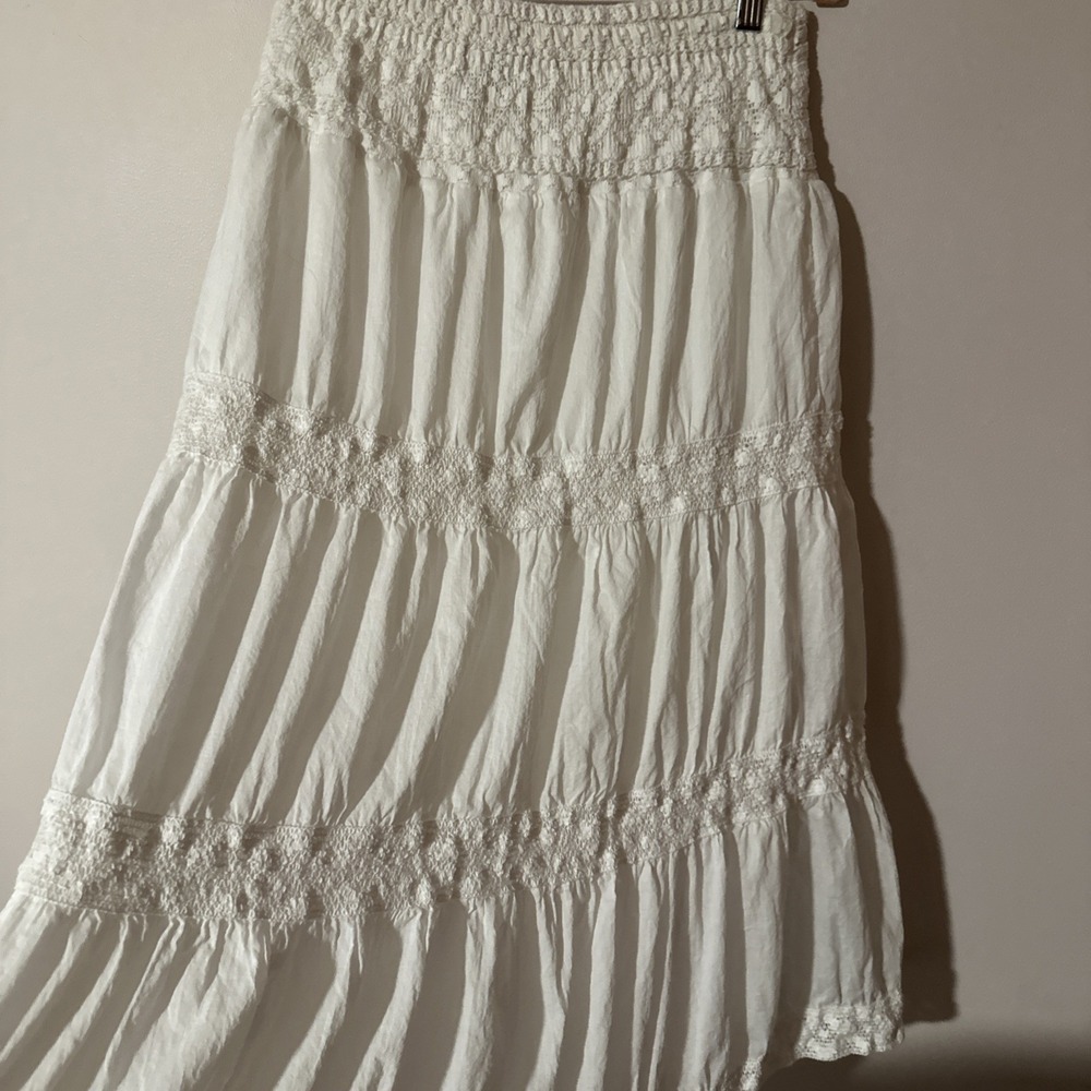 Studio West Apparel White Rayon Tiered Maxi Skirt PS Prairie Bohemian Petite Sm - Picture 4 of 12